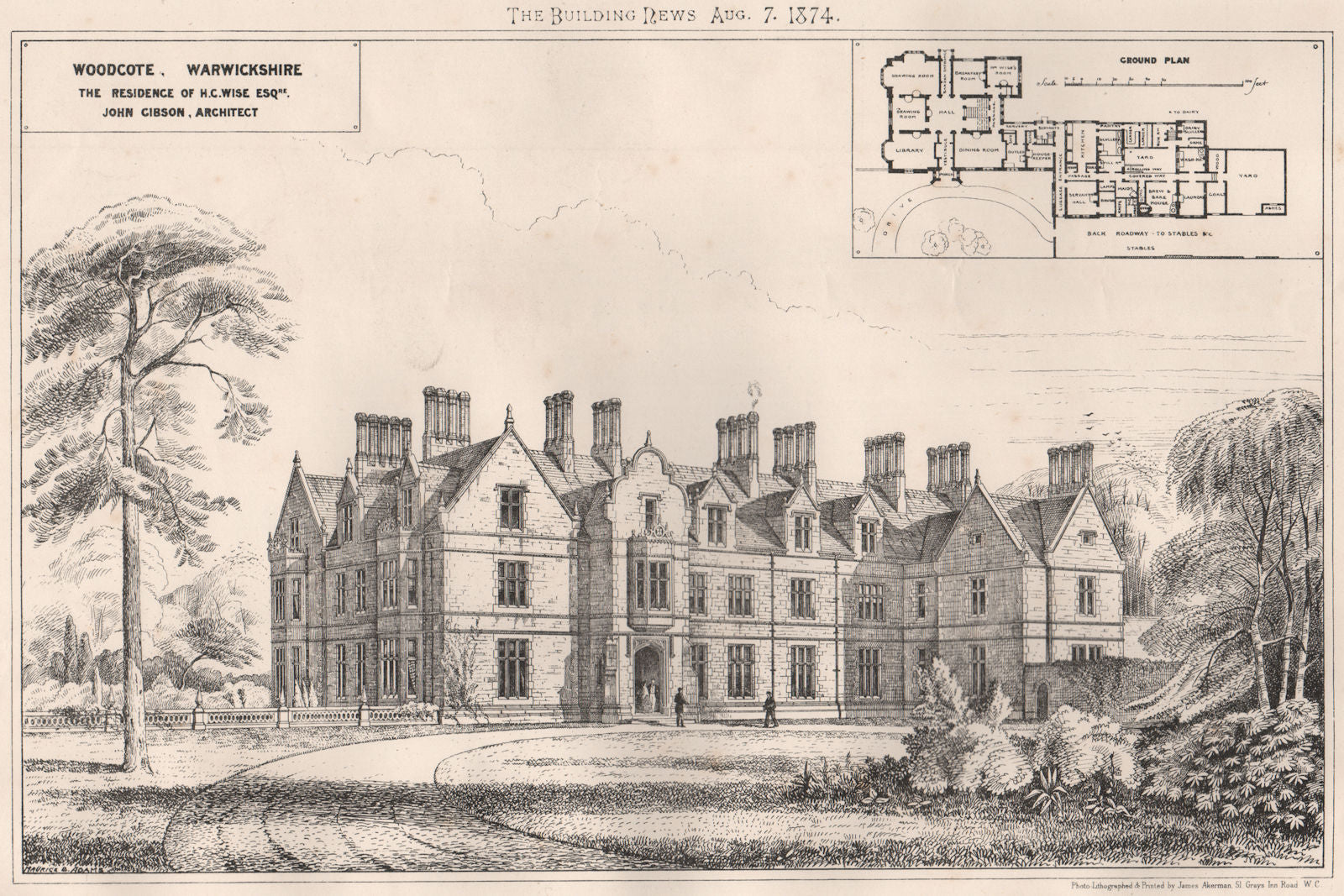 Woodcote, Warwickshire. Residence of H.C. Wise; John Gibson Architect 1874